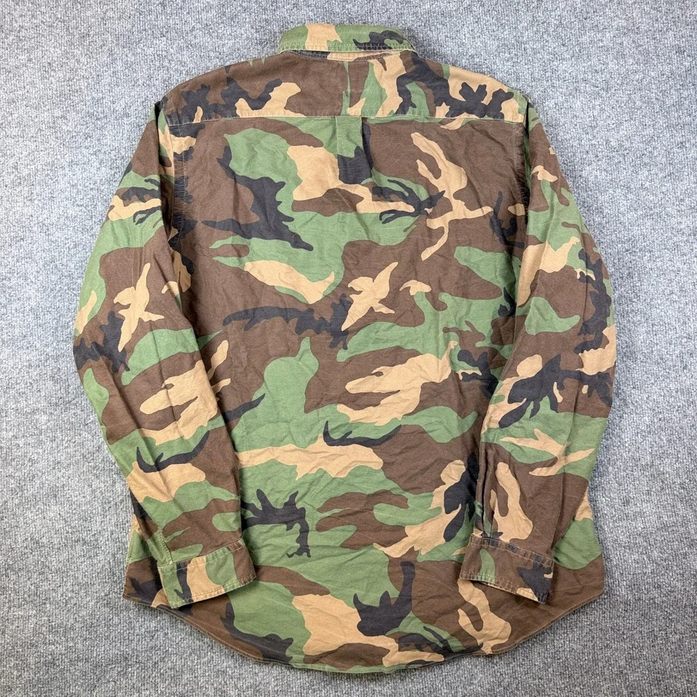 Polo Ralph Lauren Shirt Mens XL Green Brown Woodland Camo Long Sleeve Oxford